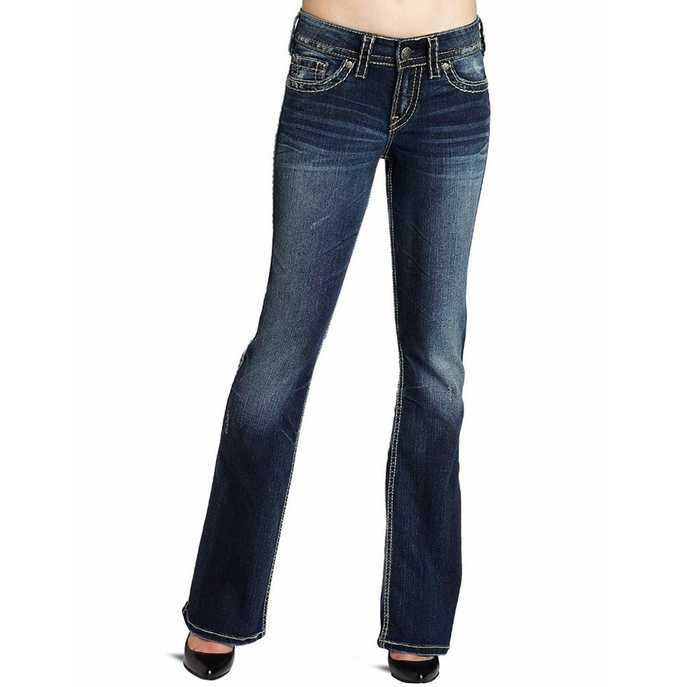 Silver Jeans Suki Surplus Bootcut Stretch Jean Mid Rise Buckle Dark Wash Size 29